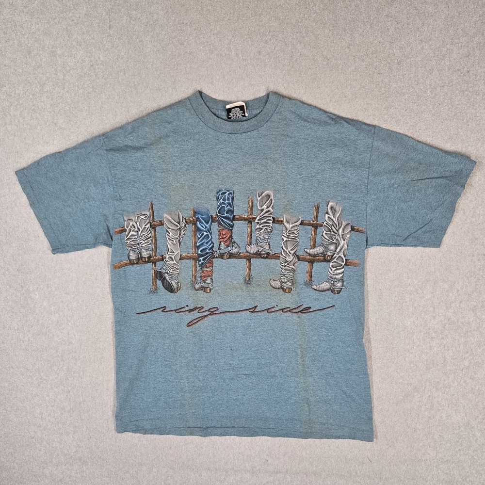 VINTAGE Buffalo Men Shirt XL Blue Ringside Cowboy Made in USA Single Stitch READ